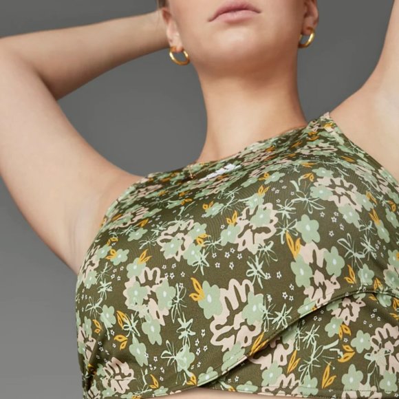 Adidas Olive Green Flower Pattern Cropped Tank Top - Picture 3 of 5
